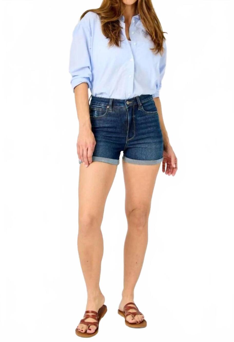 NEW JUDY BLUE tummy control cool denim shorts in blue